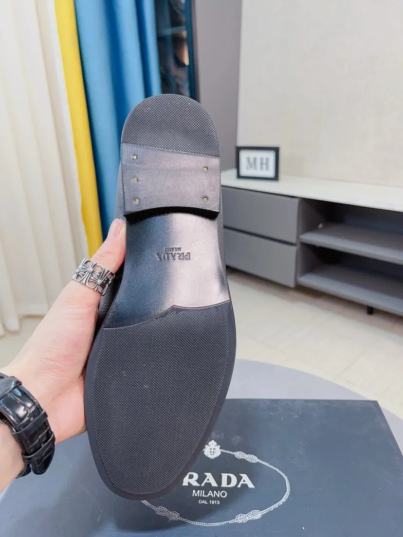 Men's shoes 💰540🌹🌹【PRADA Leather Shoes】Top purchasing agency Original imported Italian custom-made open-edge beaded cowhide leather surface, fully imported water-dyed breathable cowhide lining, original factory special molded sole super comfortable, size: 38-44